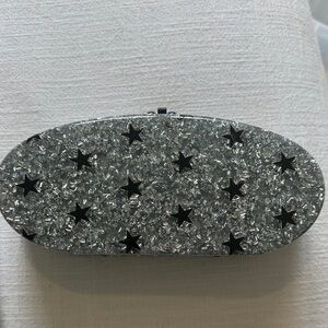 Edie Parker Silver Black Star Clutch